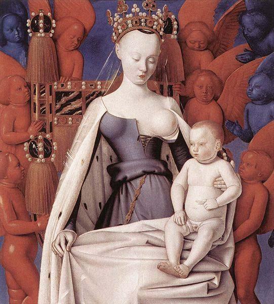 Jean Fouquet right wing of Melun diptychVirgin and Child Surrounded by Angels Showing Charles VII mistress Agnes Sorel France oil painting art